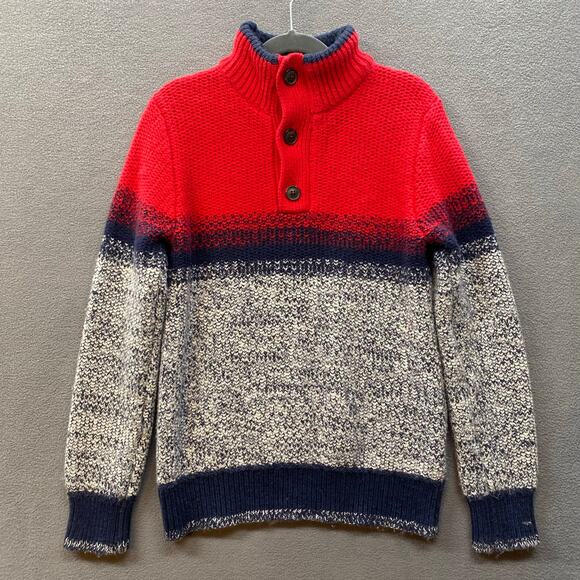 Gap Kids Pullover Mock Neck Sweater Red Blue Cotton Wool Boys XL/12 - Picture 1 of 9